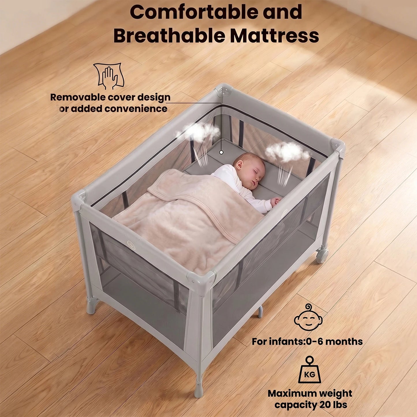 Foldable Travel Cot Set with Soft Mattress, Wheels & Travel Bag, Fast & Compact Folding for Newborn Toddler Indoor Outdoor Use by S And B Enterprise