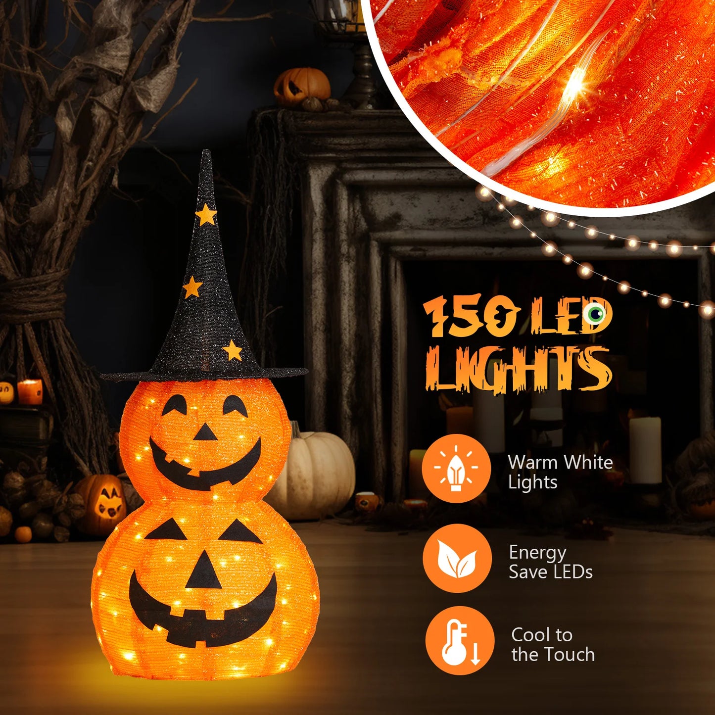 2-pack 3ft collapsible pumpkin decorations by S And B Enterprise with 150 warm LED lights for yard decor