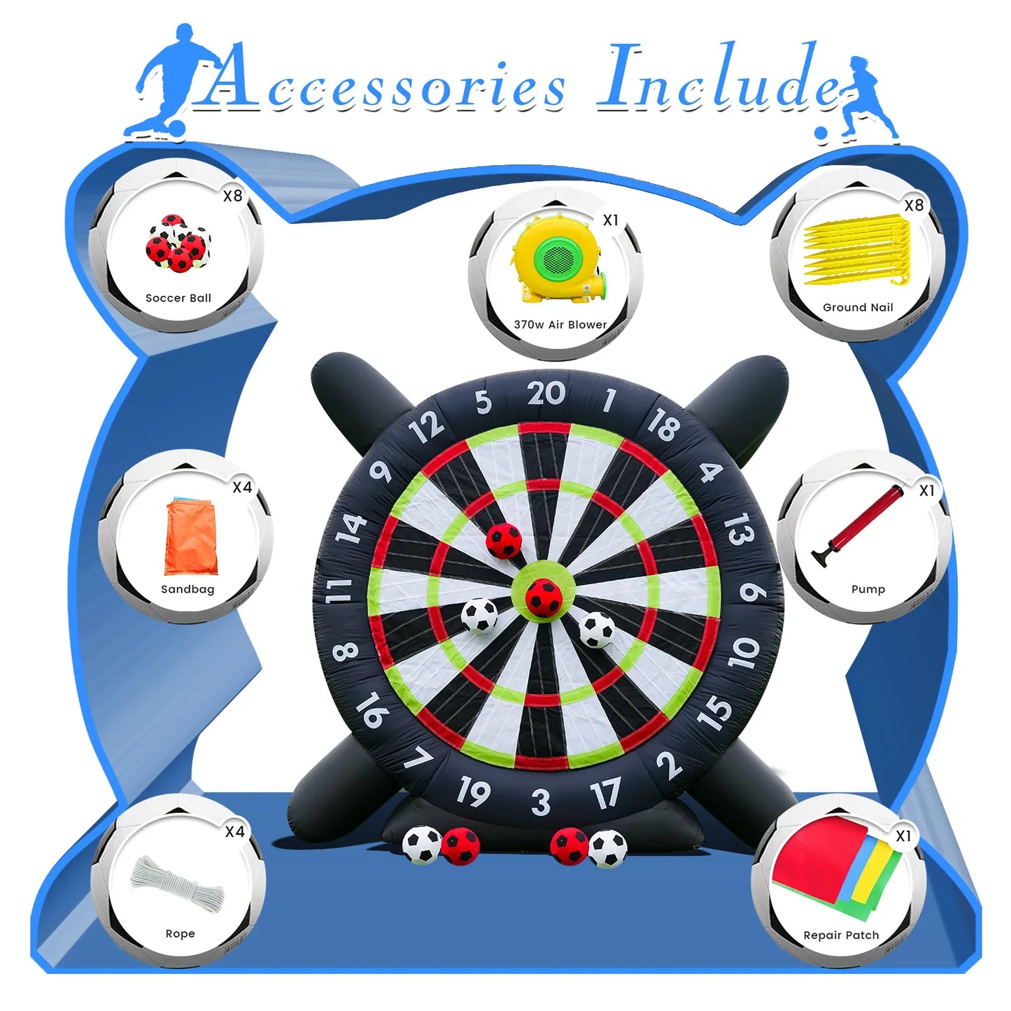 King Inflatable Soccer Ball Darts Board With 8 Balls And Blower