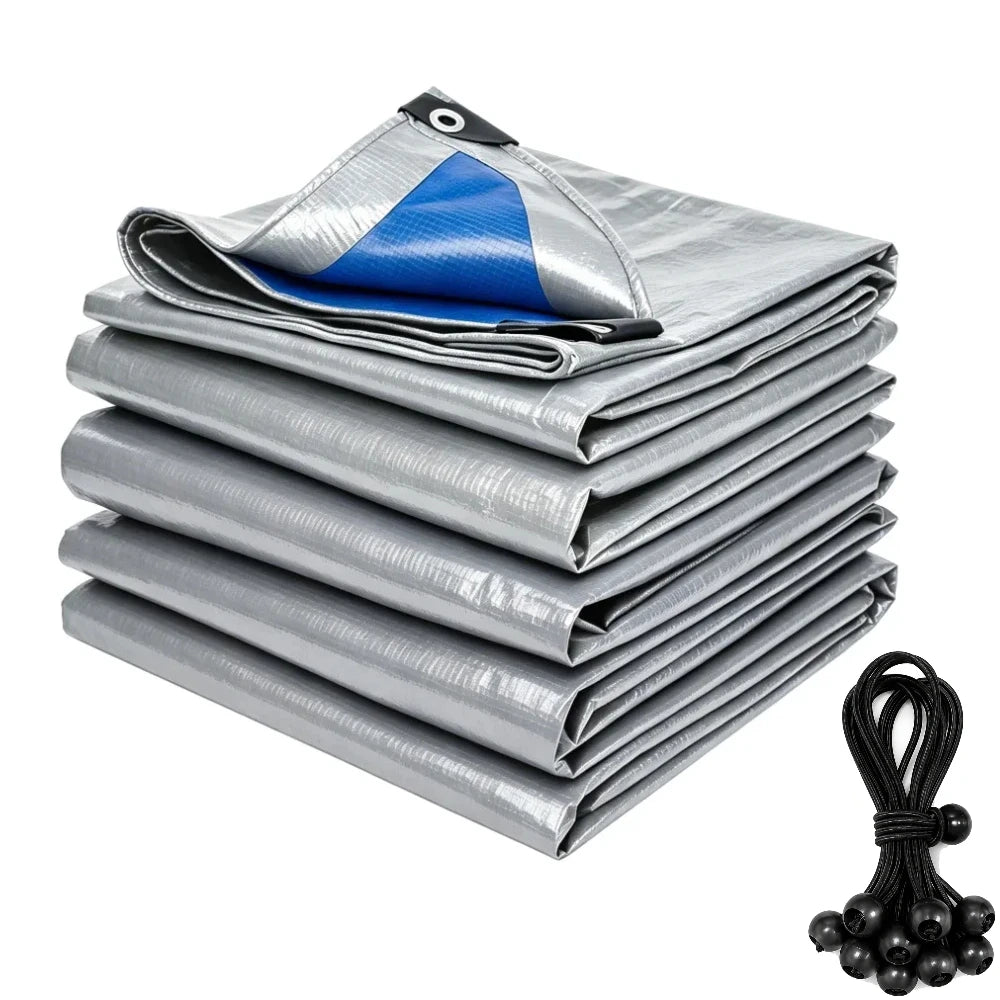 Heavy Duty Tarp Cover Waterproof Tarpaulin UV Resistant Protective Cover with Grommet for Garden Porch Emergency Rain Shelter