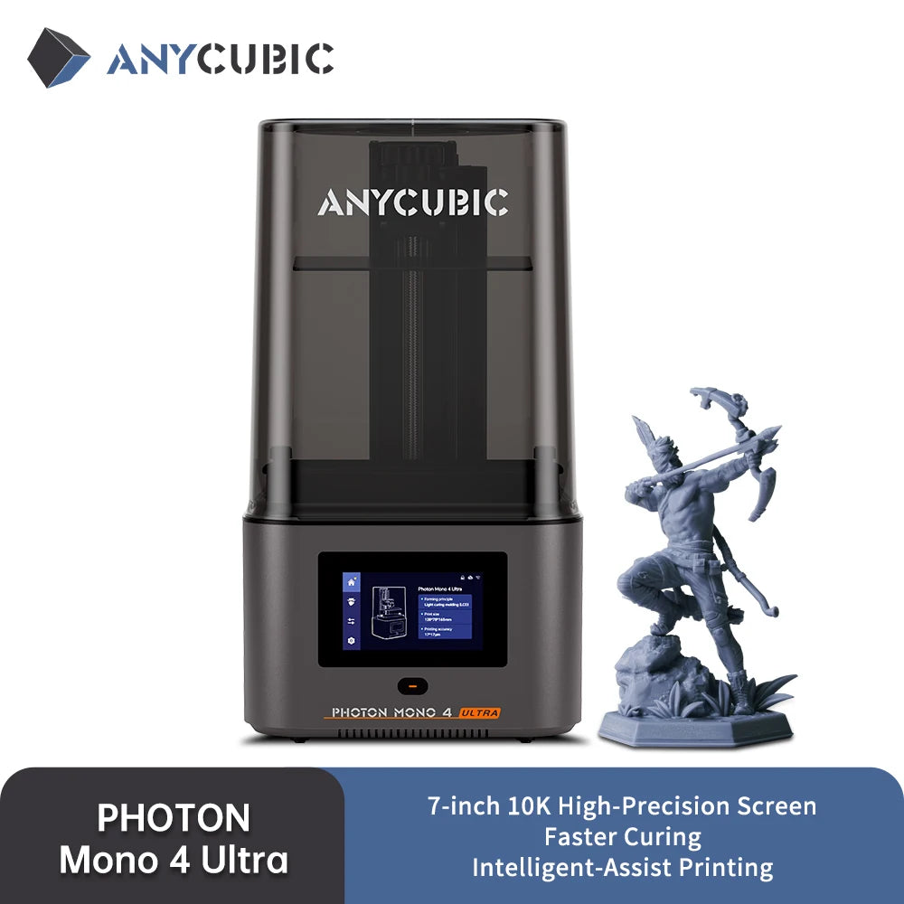 ANYCUBIC Photon Mono 4 Ultra 3D printer; dark chassis, 7-inch 10K LCD, 2.2L build volume (2 items)