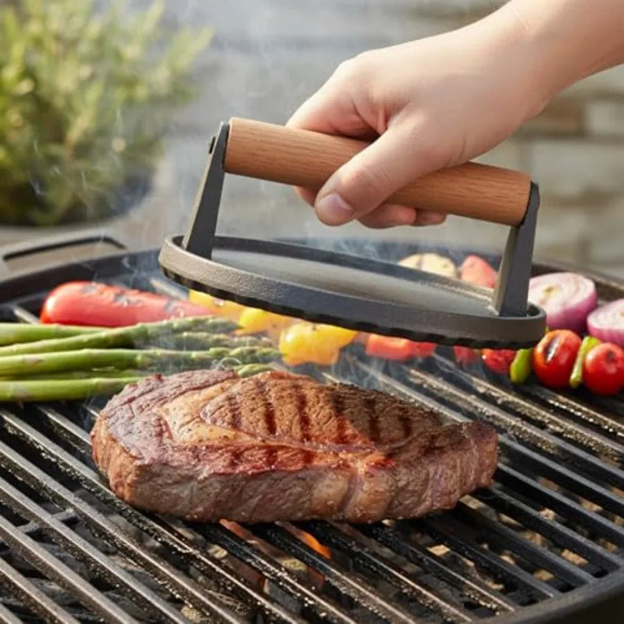 YAO HUI HUANG 3-in-1 Cast Iron Grill Press Set Dual-Sided