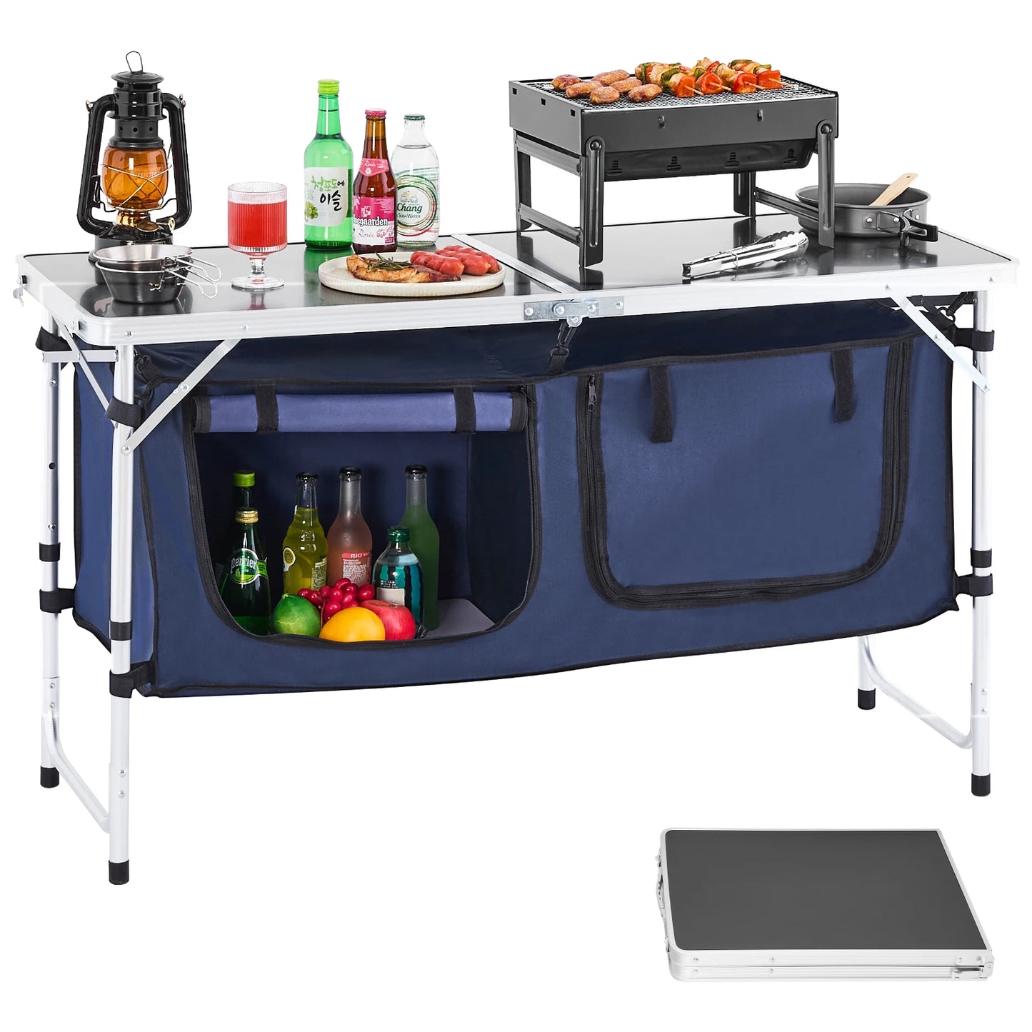 SucceBuy Folding Camping Kitchen Table Aluminum Outdoor Portable Cook Station
