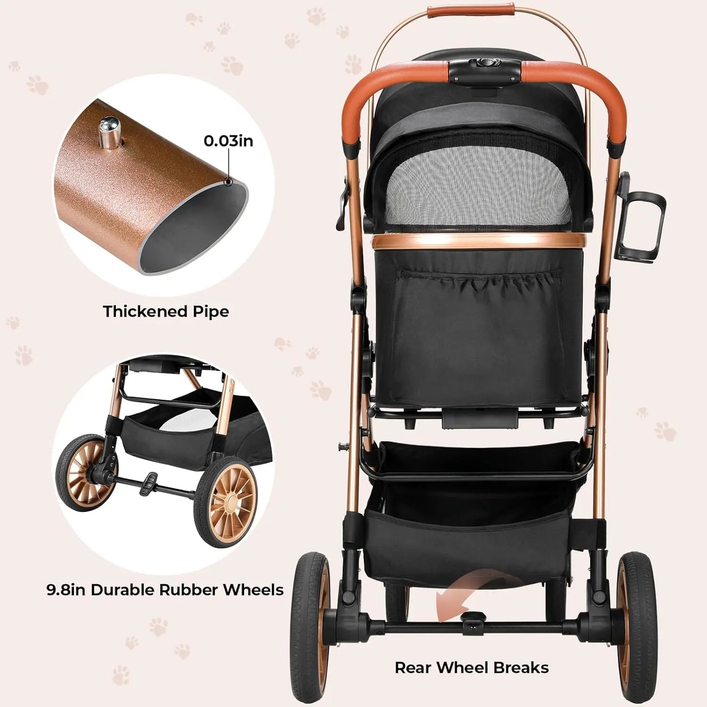 360 Degree Wheels Dog Stroller Foldable 2in1 For Pets