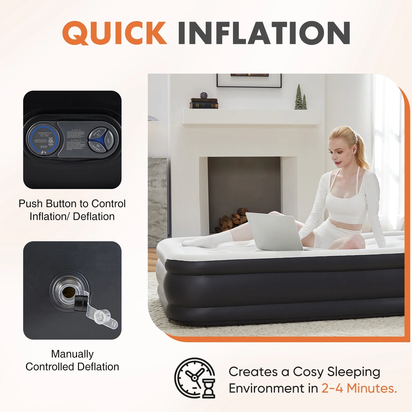 NONECN Air Mattress With Built-In Pump For Home Camping