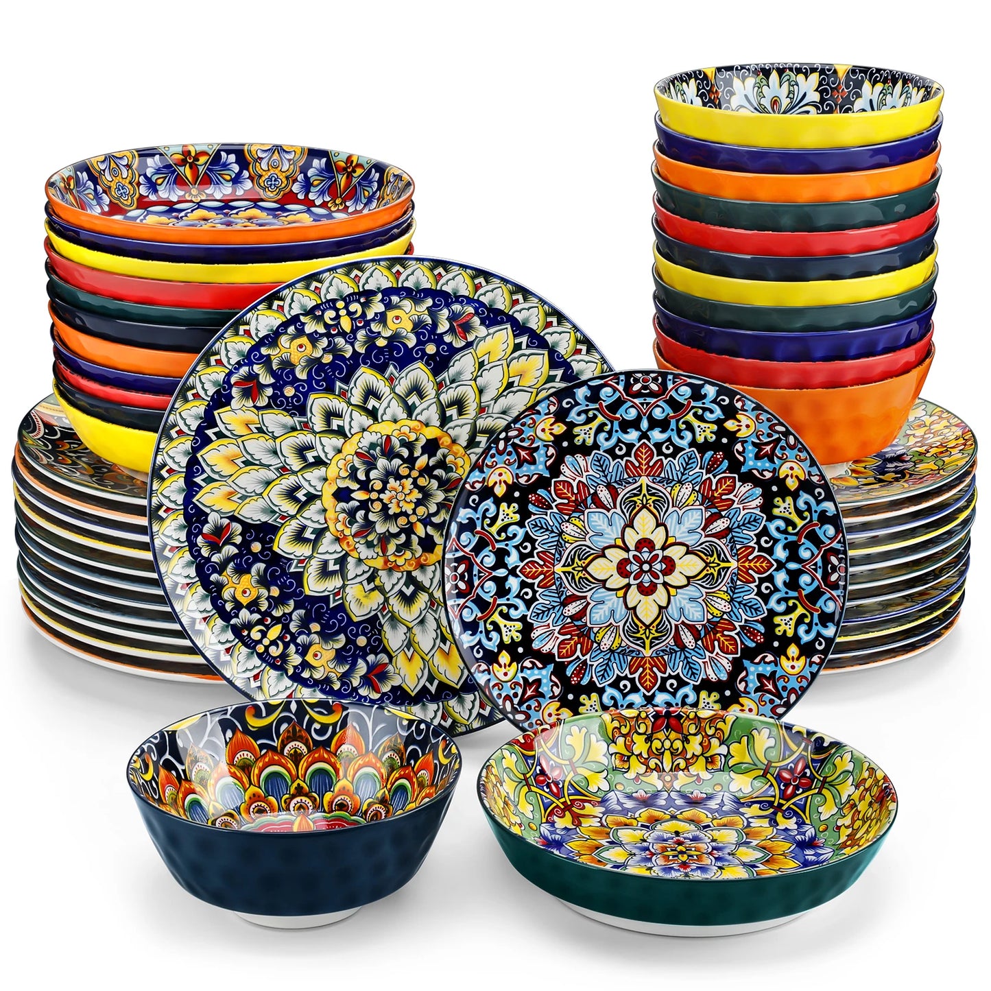 MALACASA Ceramic Dinnerware Set Bohemian Style For Six