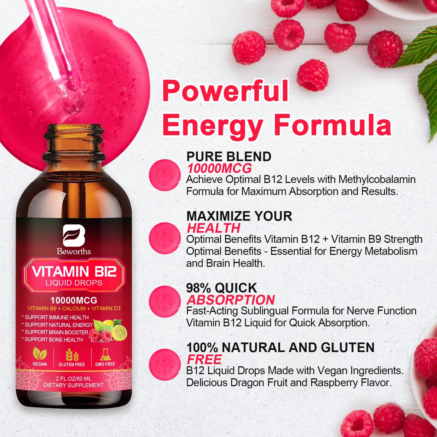Beworths Vitamin B12 Drops For Energy Immunity Heart Health