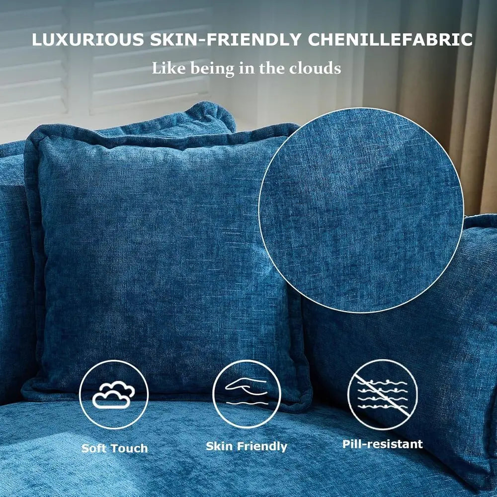 Luxe 77.95 L-Shaped Comfortable Sectional Sofa with Ottoman, 2-Seat Deep Seating Living Room Set, Blue by S And B Enterprise