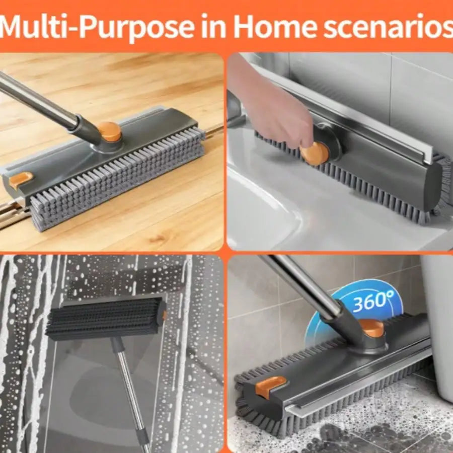 Floor Scrub Brush With Long Handle, 3 In 1 Scrape And Heavy-Duty Stiff Bristle Floor Scrubber Brush With Squeegee And Tweezer For Cleaning Tile Wall Deck Bathroom Patio Garage Kitchen