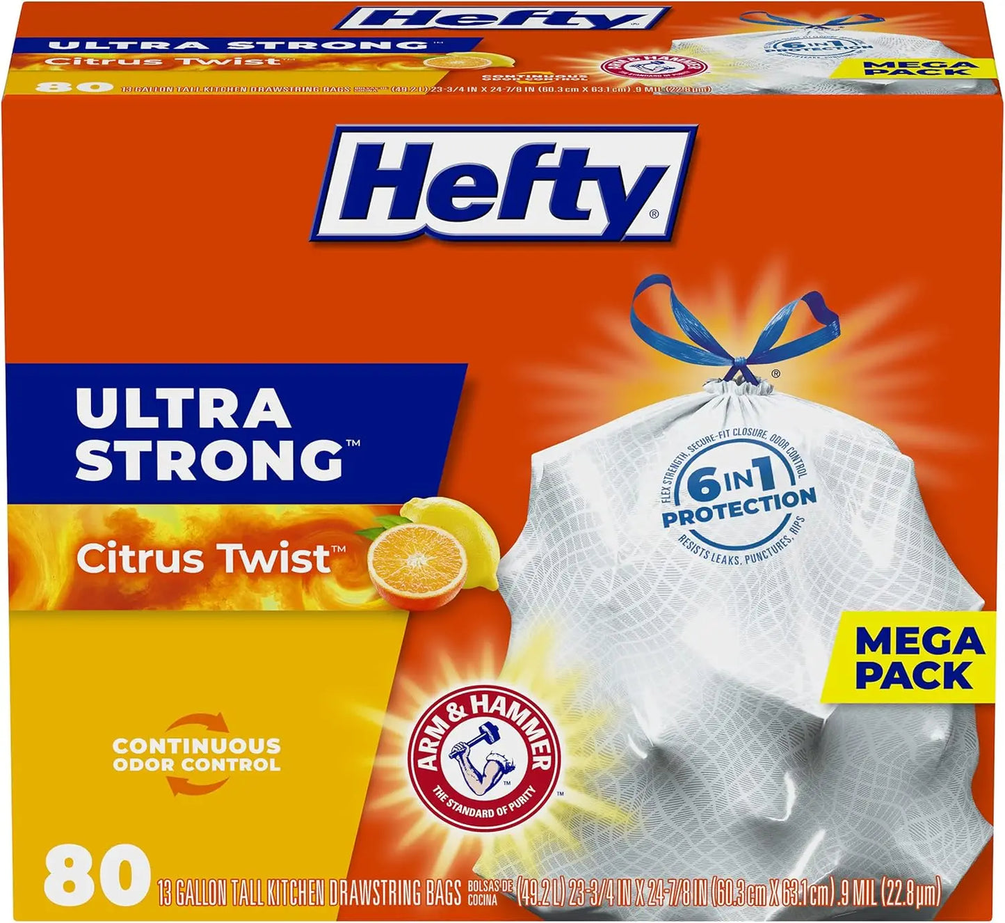 Kitchen Trash Bags 80 Count With Drawstring Closure Citrus Scent
