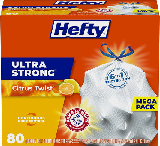Kitchen Trash Bags 80 Count With Drawstring Closure Citrus Scent