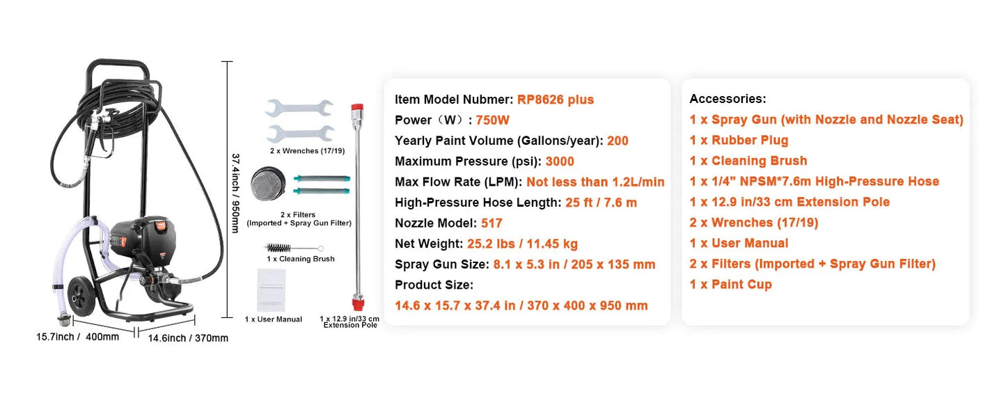 SucceBuy 750W/950W Airless Paint Sprayer, 3000 PSI Electric Handheld