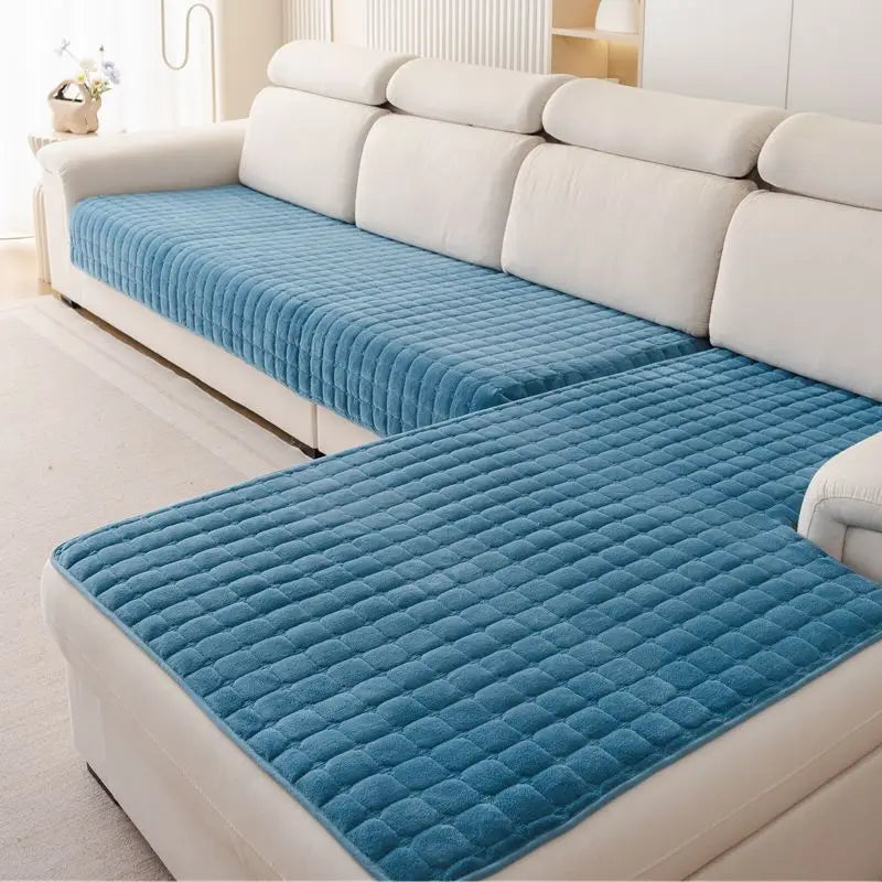 Plush Plaid Velvet Sofa Cushion Cover With Non Slip by S And B Enterprise