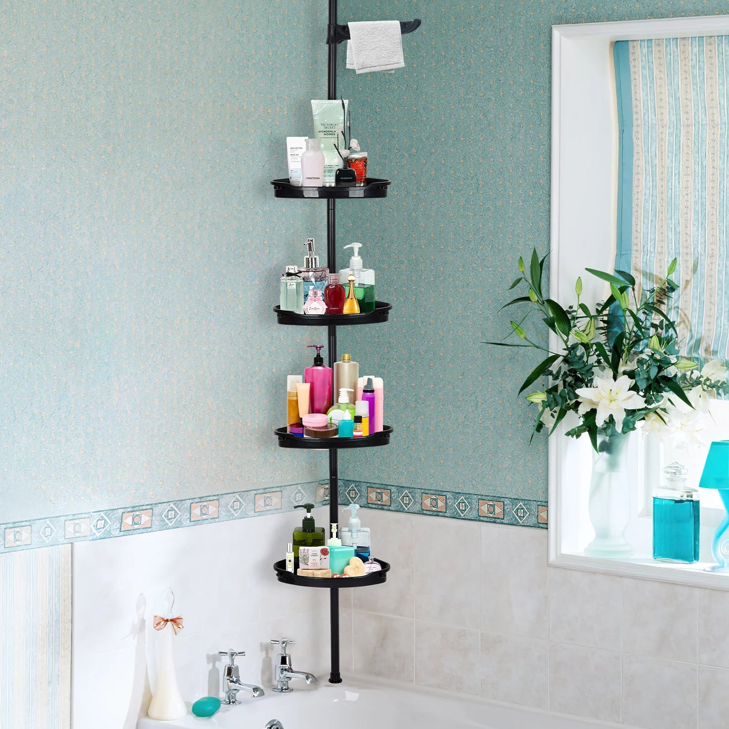 HiMISS Corner Shower Caddy With Tension Pole 4-Tier Shelves