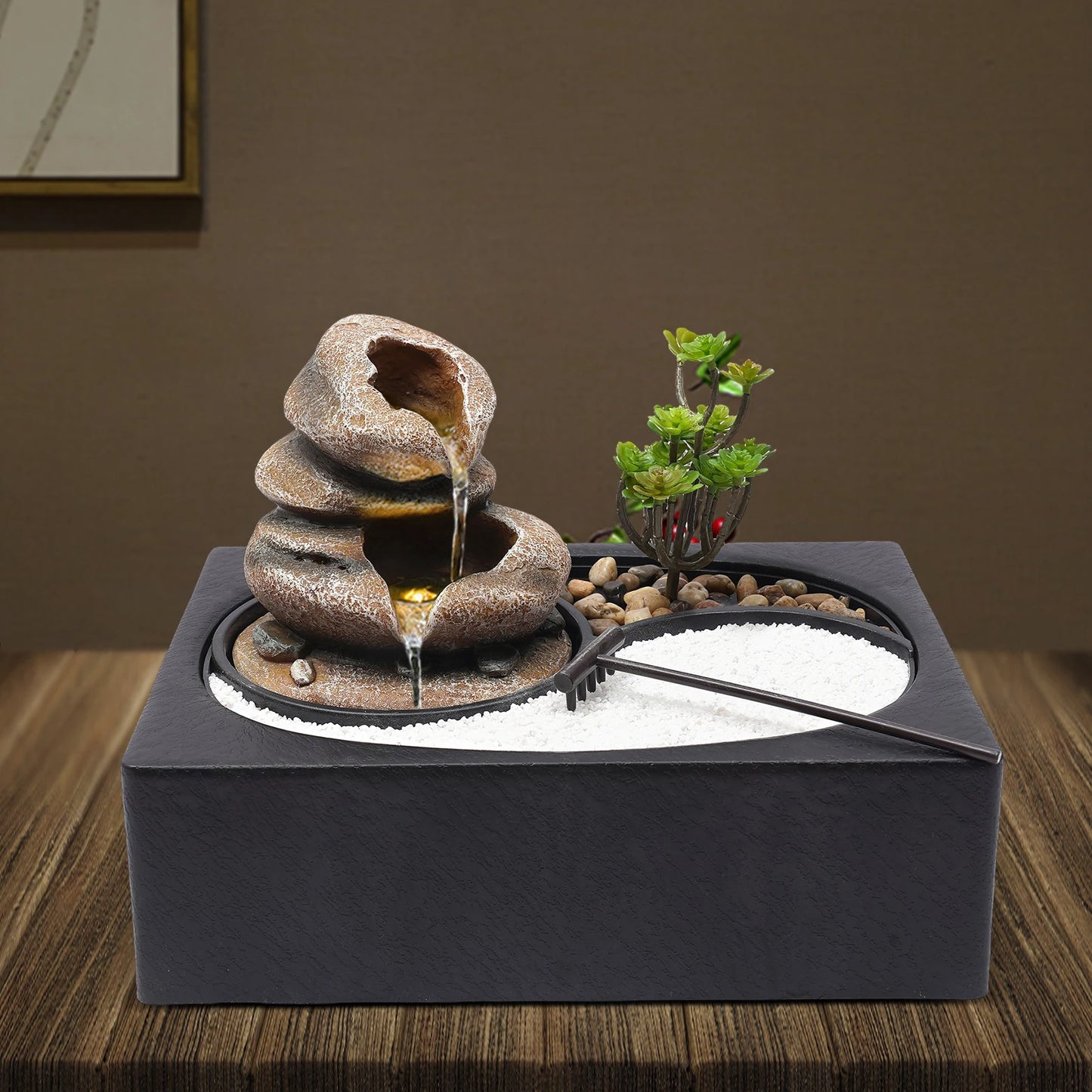 Bymaocar Tabletop Resin Rock Water Fountain With LED Light Indoor Decor by S And B Enterprise