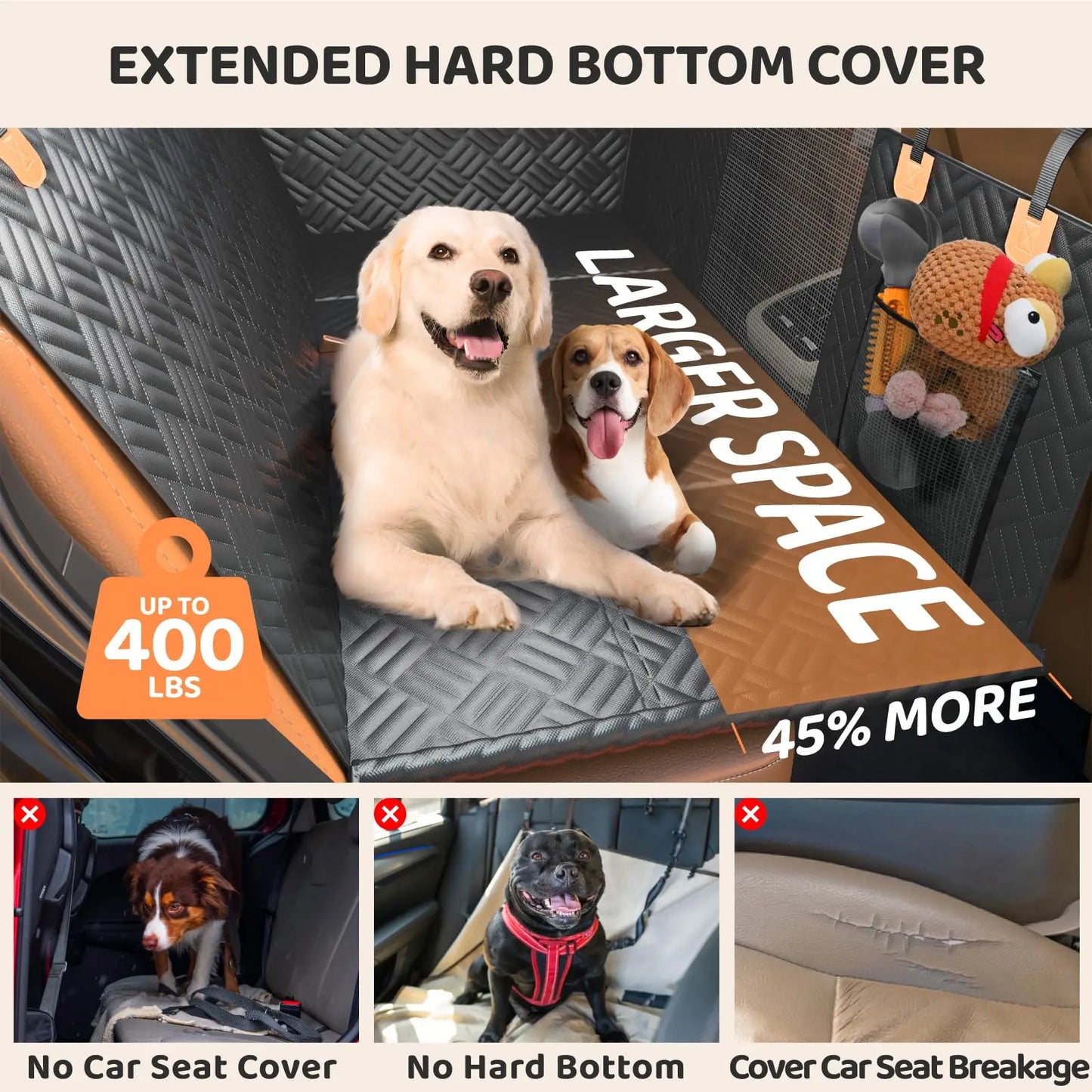 NONECN Car Rear Seat Dog Hammock Extender Heavy Duty Washable