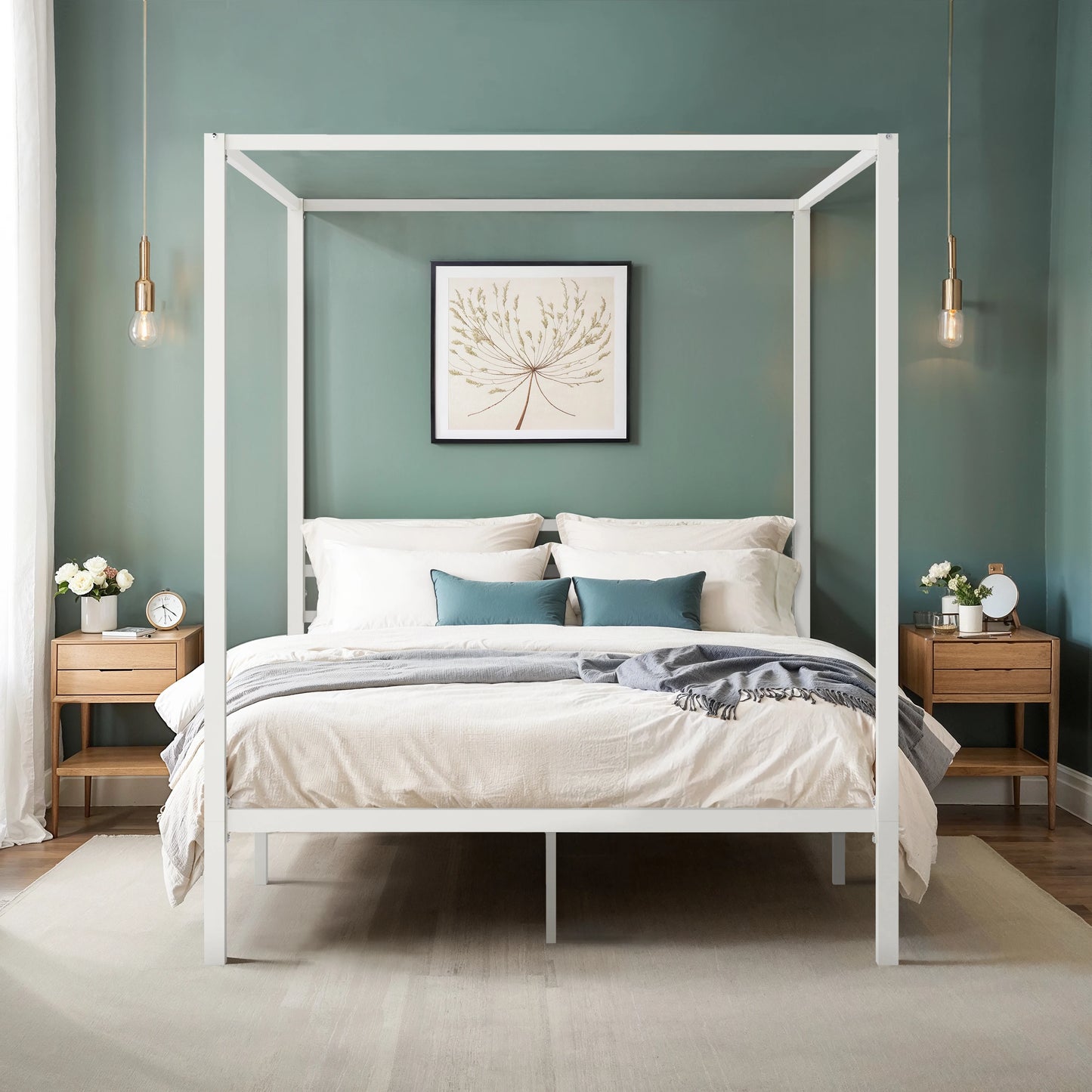 Hoomich Canopy Bed Frame Four Poster Metal Crossbar Easy Assembly