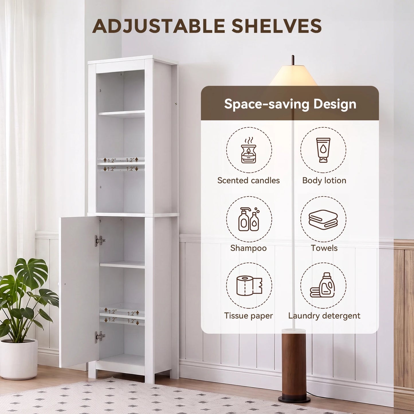 TinyNest Bathroom Storage Cabinet, 66.1 inch Tall Wood Floor Narrow Cabinet with Adjustable Shelves & Doors & Anti-Tip Design, Freestanding Toilet Closet Organizer for Bedroom, Living Room, Entryway, Kitchen by S And B Enterprise