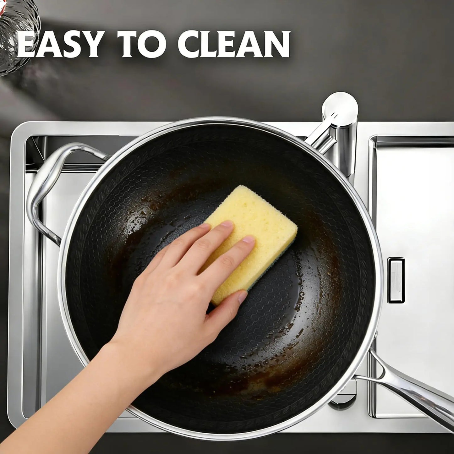 HiMISS Stainless Steel Wok Pan Induction Compatible Nonstick Snowflake Coating