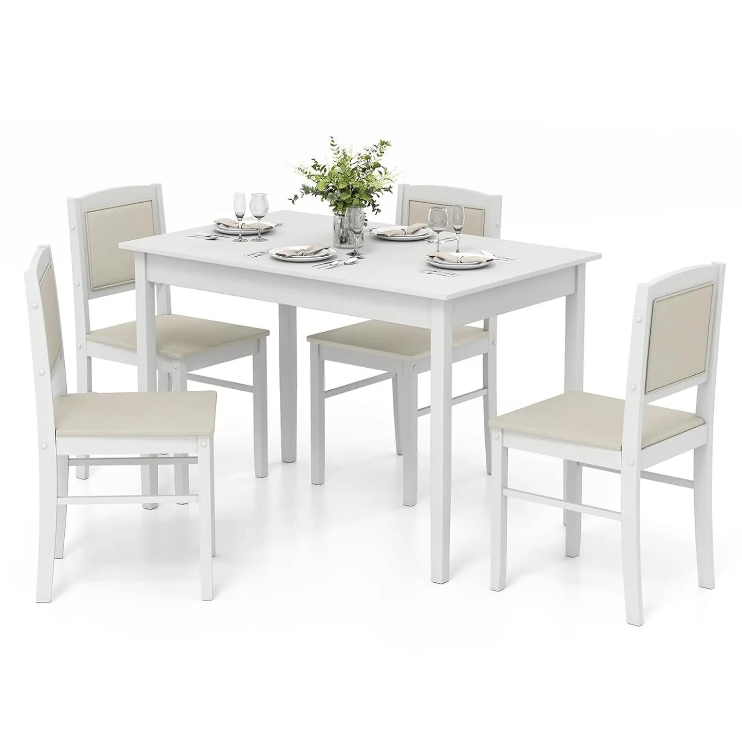 Solid Wood Dining Table Set With Four Upholstered Chairs