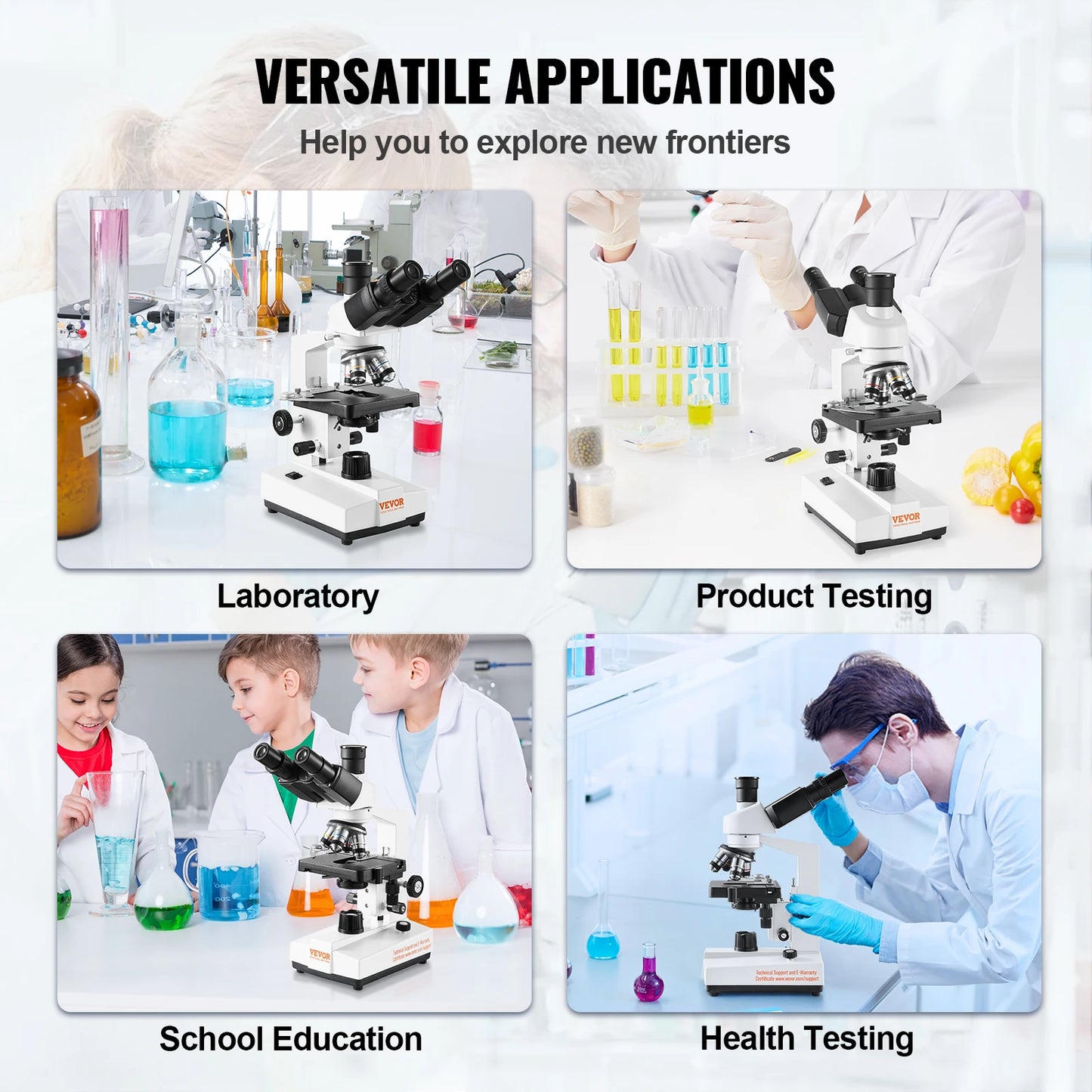 SucceBuy compound trinocular microscope with LED illumination; 40X-2500X/40X-5000X magnification for lab and education.