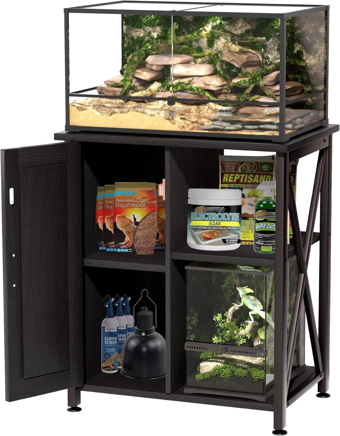 Reptile Tank Stand With Power Outlet And Storage Cabinet