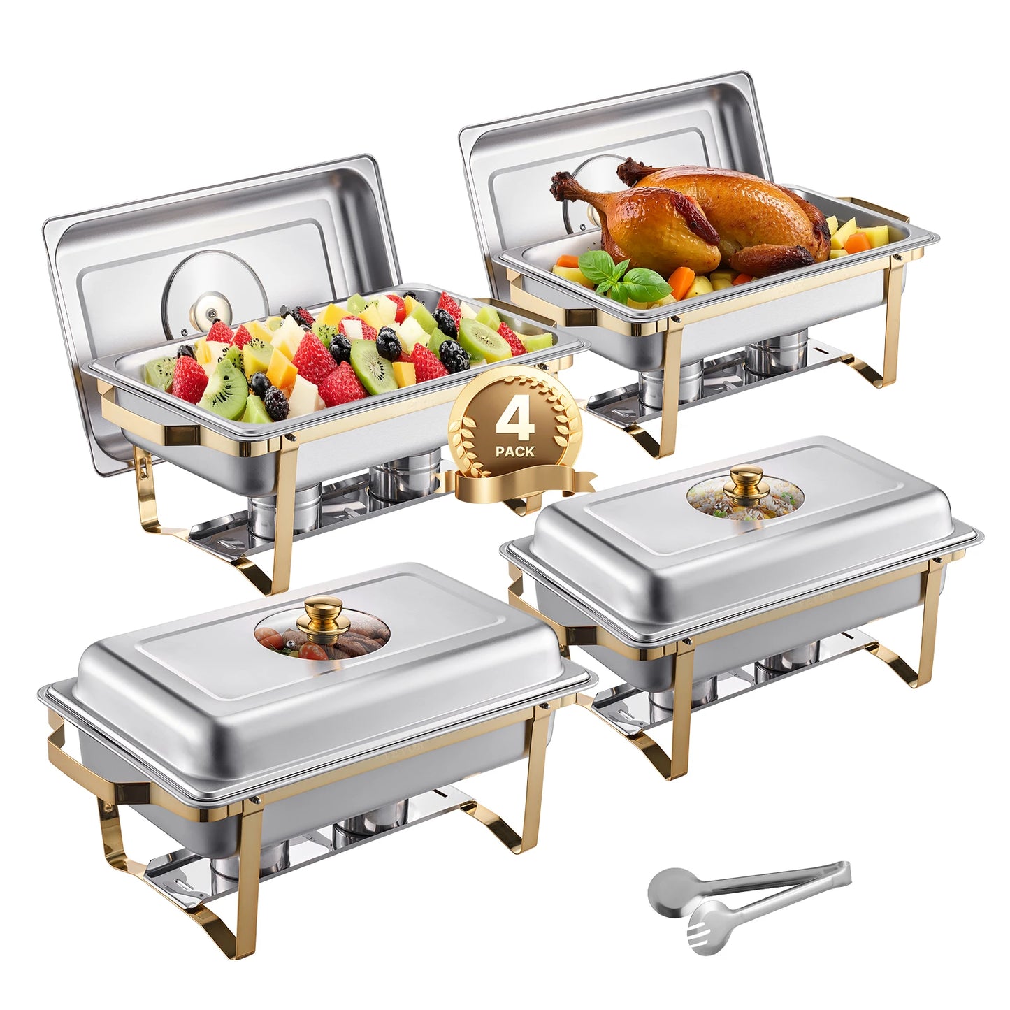 SucceBuy Stainless Steel Chafing Dish Buffet Set With 4 Pans