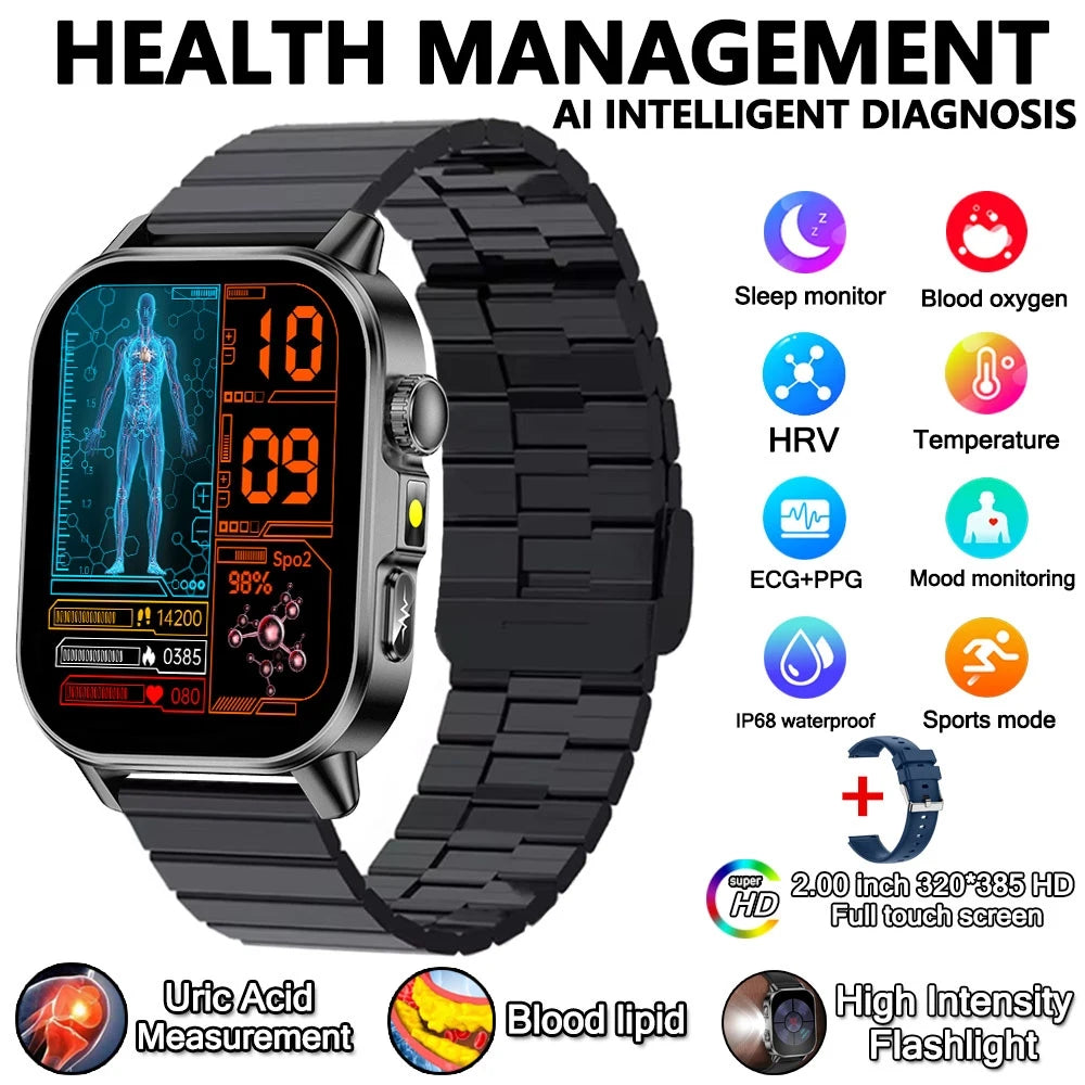 Uric Acid Lipid Health Smartwatch With ECG PPG Bluetooth Call