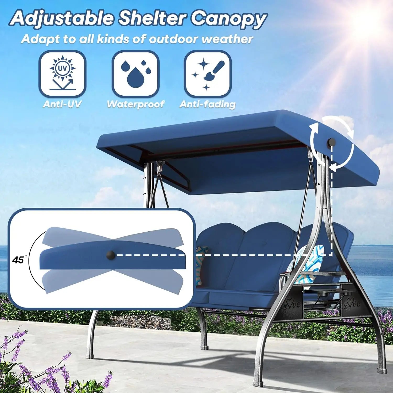 HUANZHUANG 3 Seat Outdoor Patio Swing With Canopy Stand 800lbs by S And B Enterprise