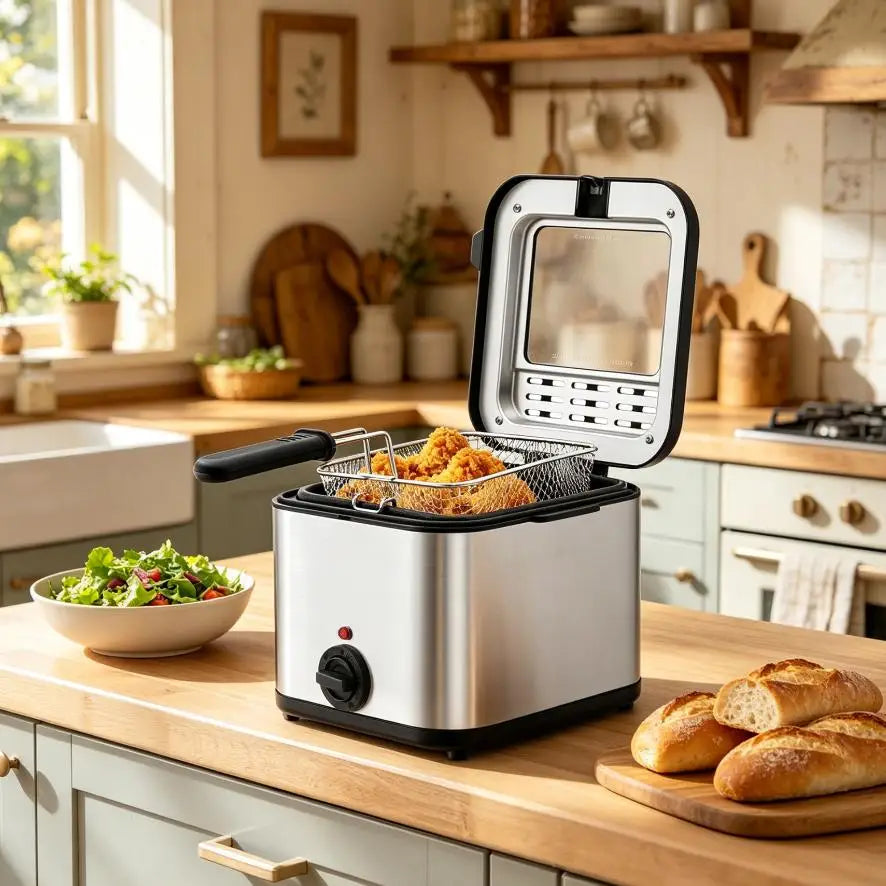 Deep Fryers 2.64Gal Large Capacity Electric Deep Fryer 1000W Fast Heating Stainless Steel Triple Layer Insulation Anti-Scald Rustproof Durable Home Kitchen 110V Commercial Grade Cooking Oil Fryer by S And B Enterprise