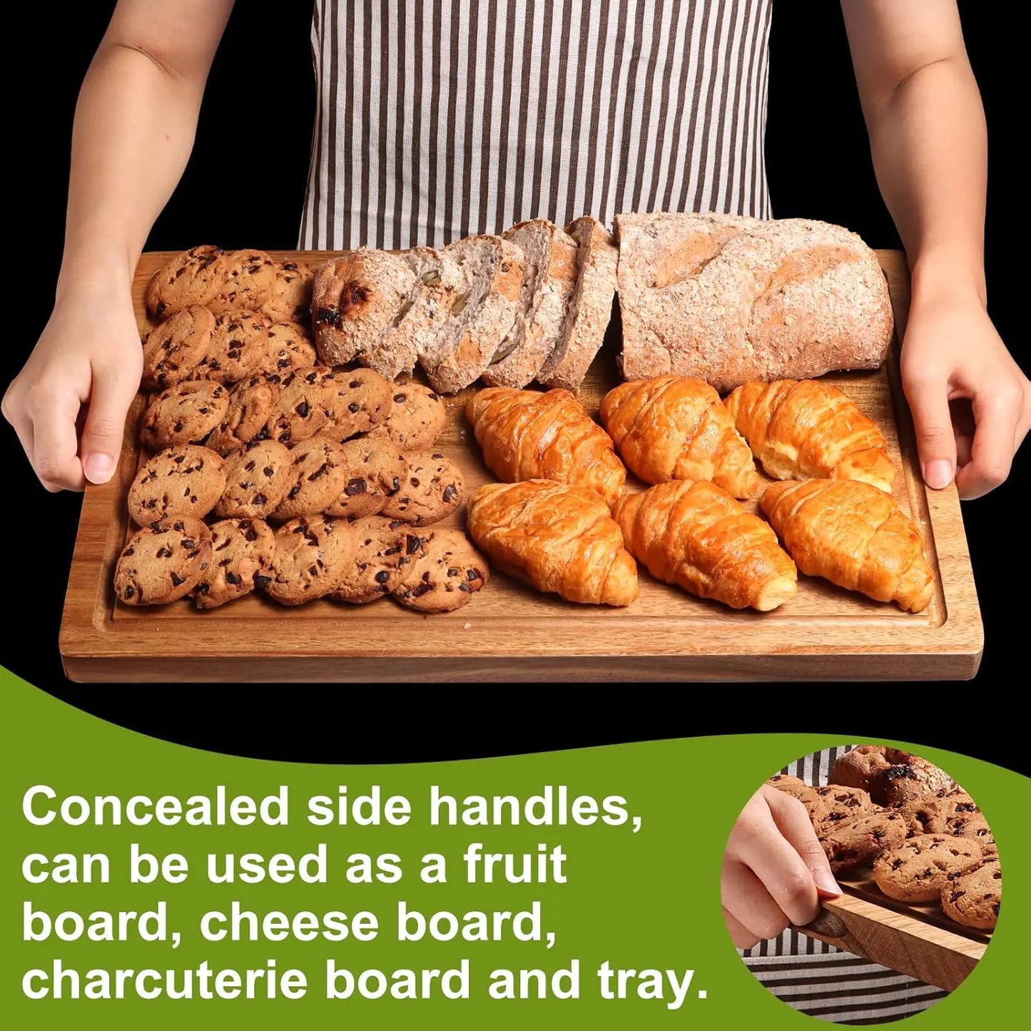 Wood Cutting Boards Set Of 4 With Juice Grooves Handles