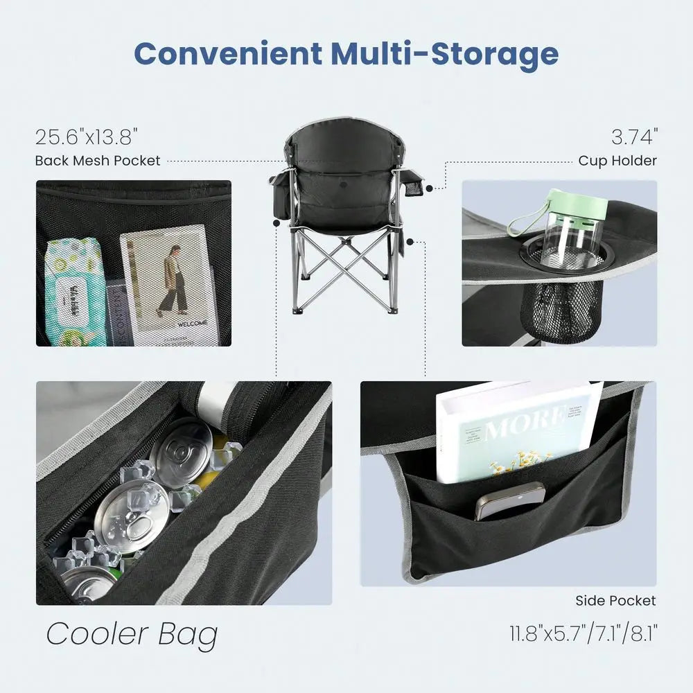 Heavy Duty Camping Chair With Cup Holder And Cooler Bag