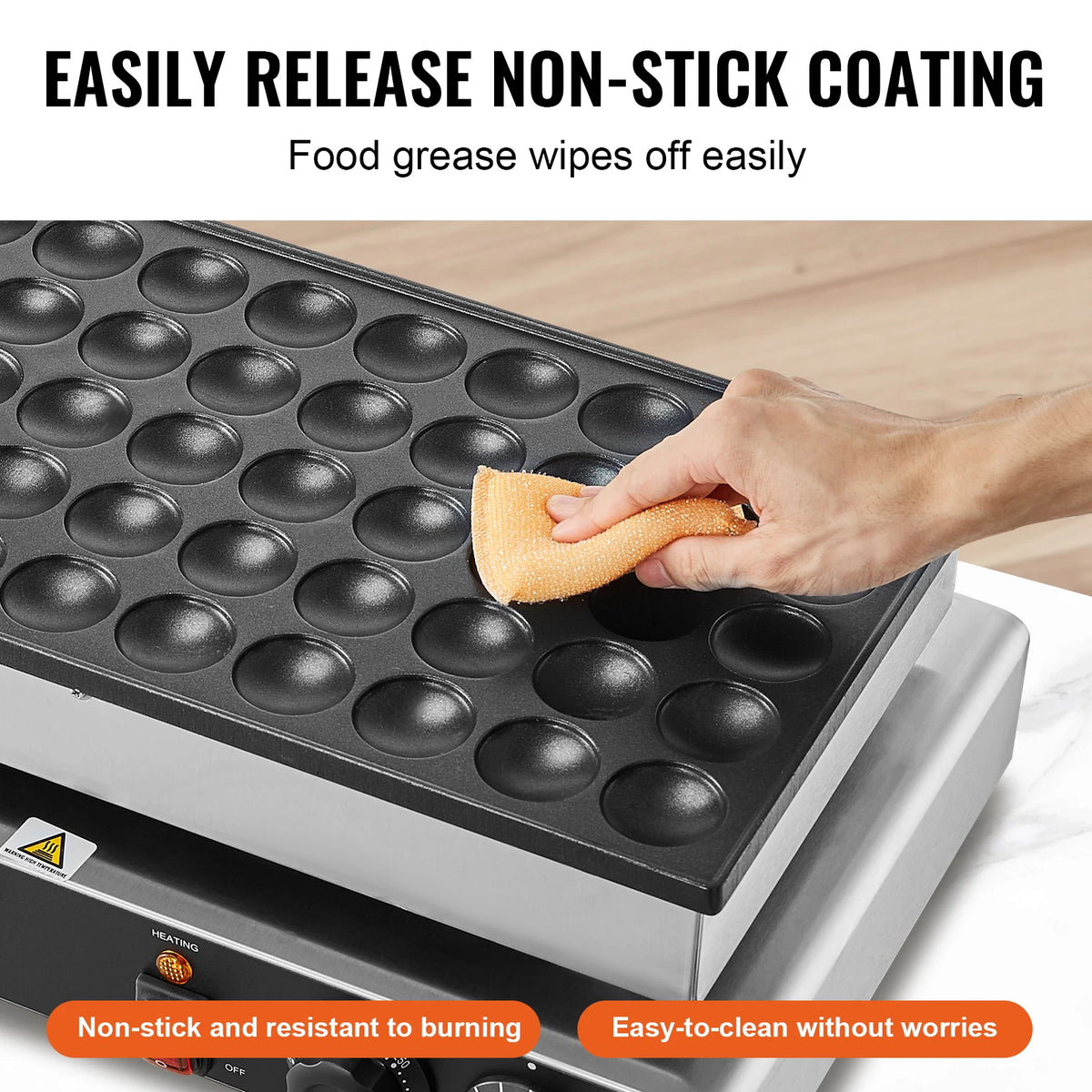 SucceBuy mini Dutch pancake maker by S And B Enterprise; black non-stick pan with 50 round molds