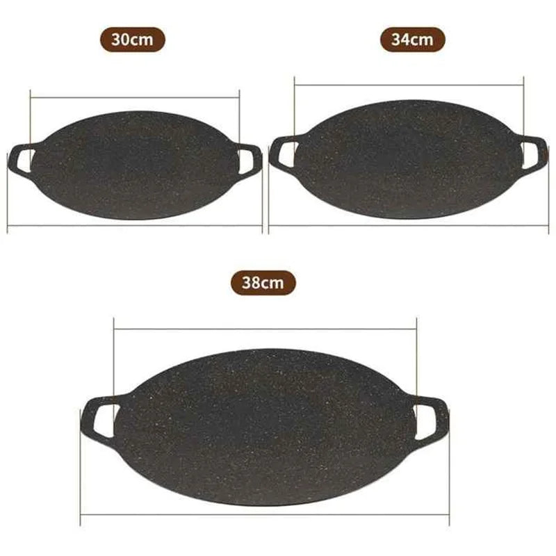 Grill pan S And B Enterprise, oval non-stick camping barbecue plate, 38 cm with side handles