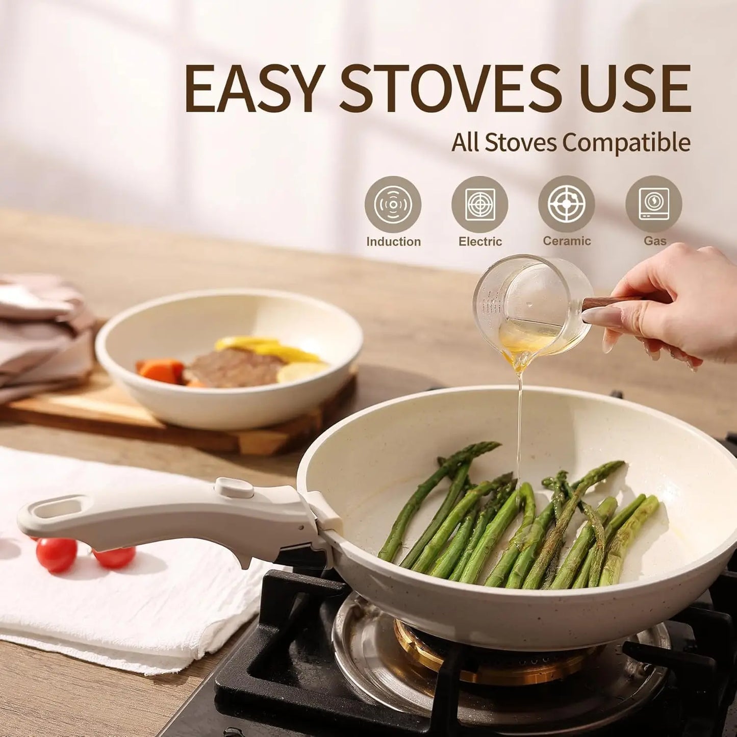 Ceramic Nonstick Cookware Set With Removable Handles