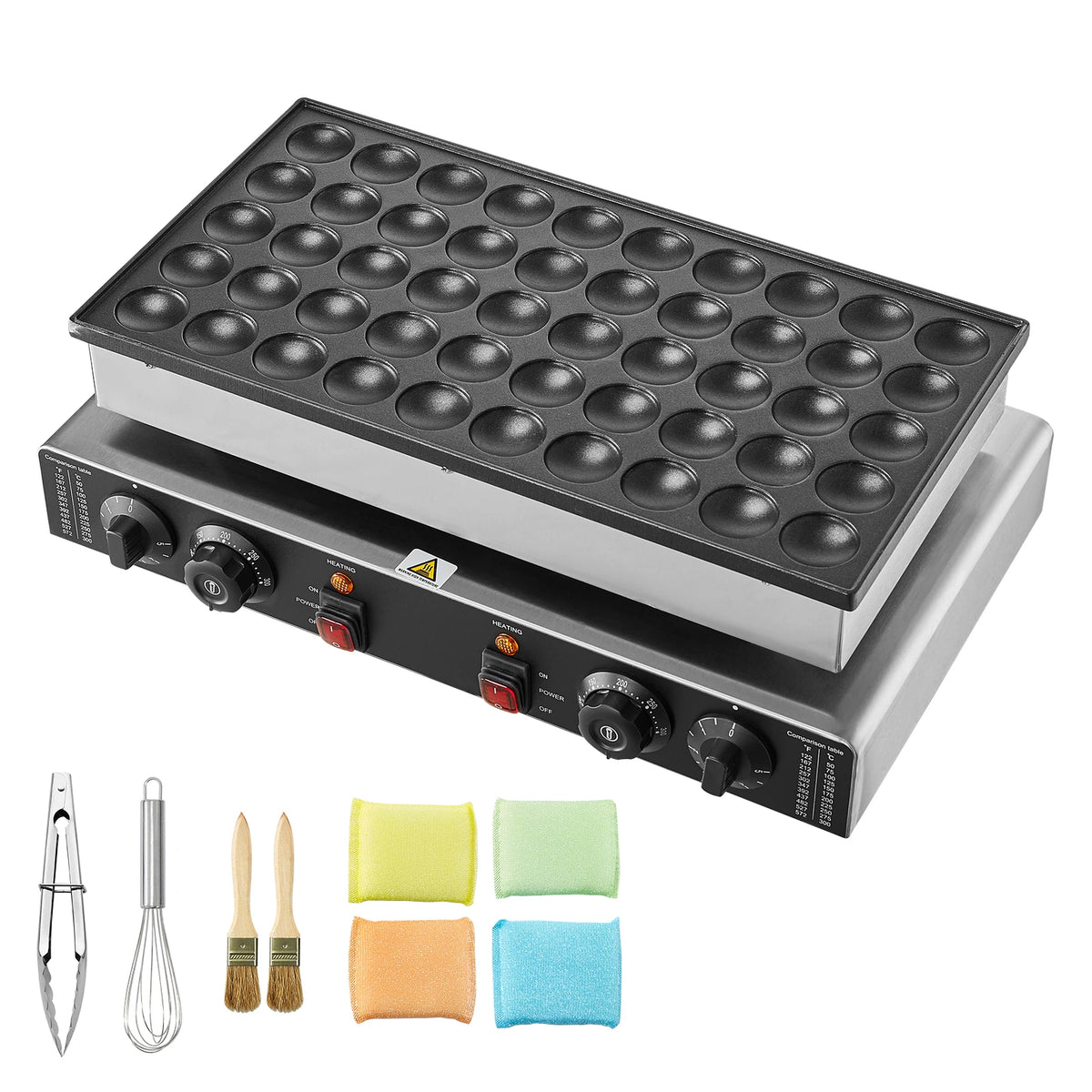 Pancake maker with 50 cavities, non-stick surface, dual temperature and time control