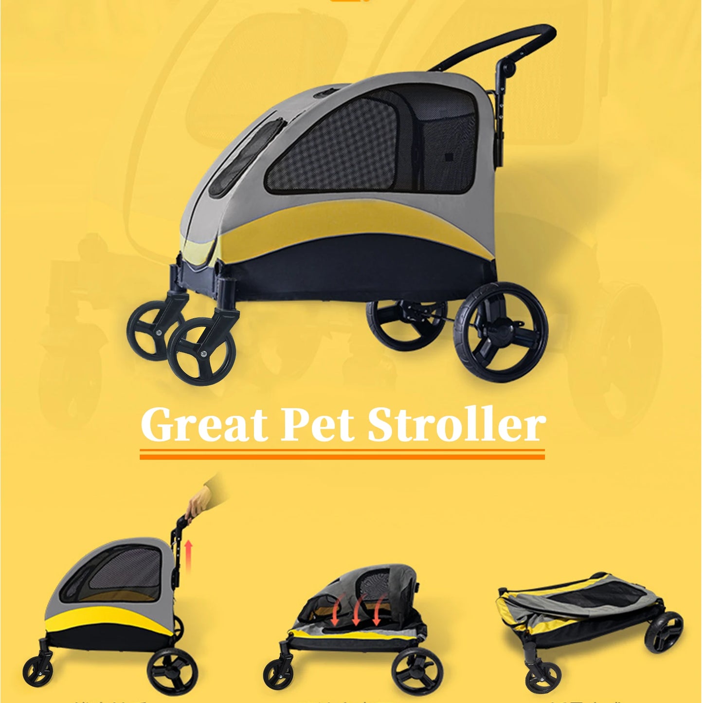Portable Dog Stroller 4 Wheels Foldable Travel Carrier Outdoors