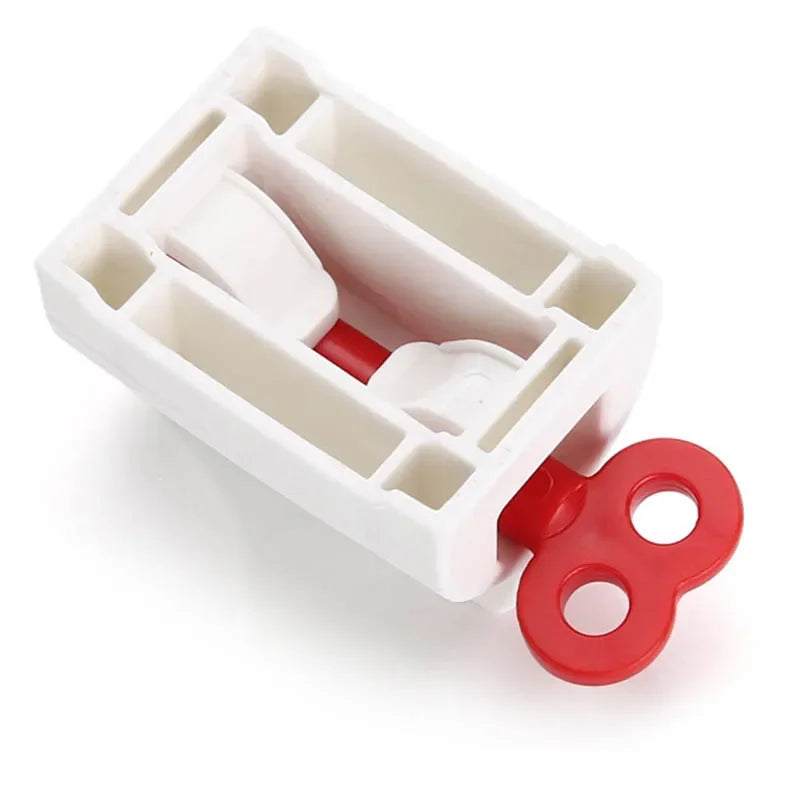 Toothpaste tube squeezer white plastic with red lever