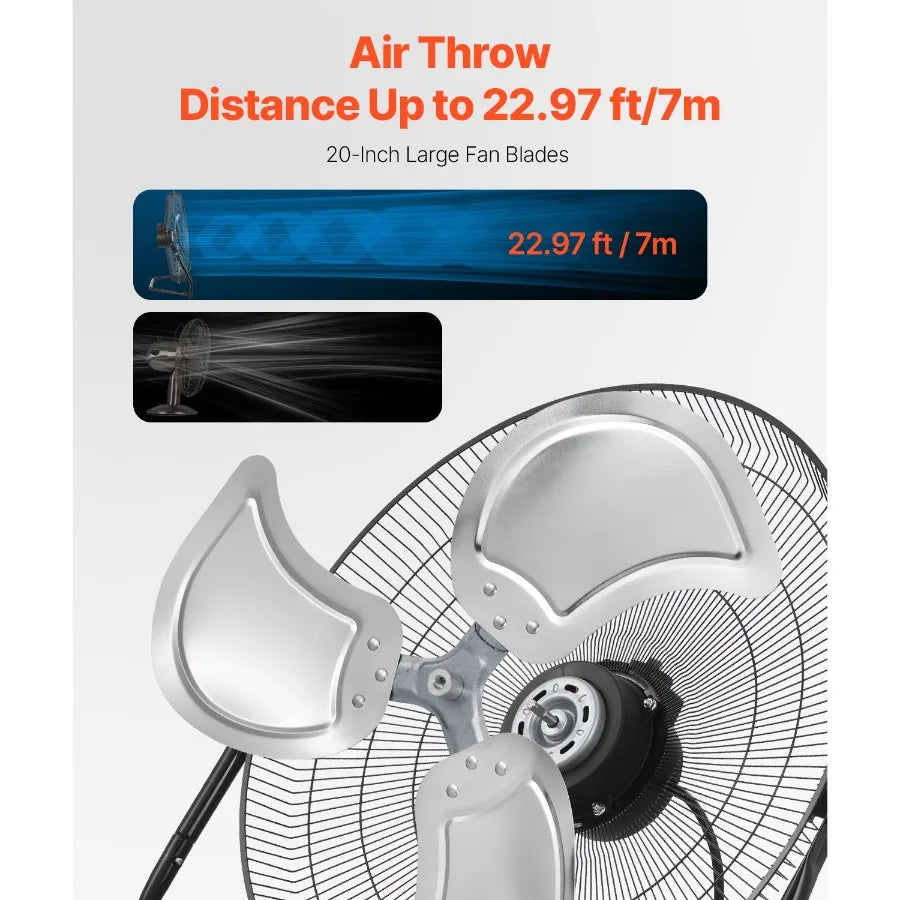 20 Inch Heavy Duty Metal Floor Fan 3 Speeds High Velocity 4800 CFM 360 Adjustable Tilt 21.33 ft/sec Airflow for Home Gym Office by S And B Enterprise