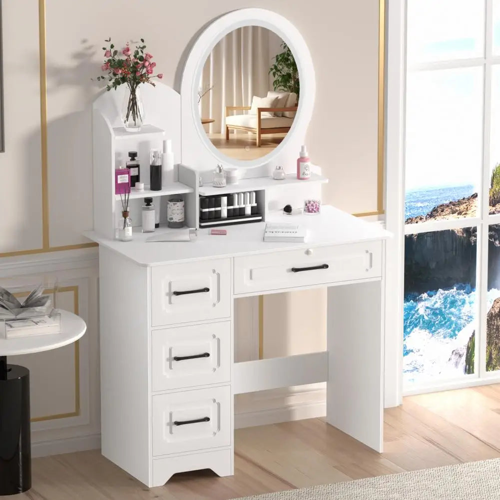 Makeup Table with Light Mirror Open Shelves Makeup Vanity Table Smooth Surface Bedroom Large Dressing Table Bedroom Furniture
