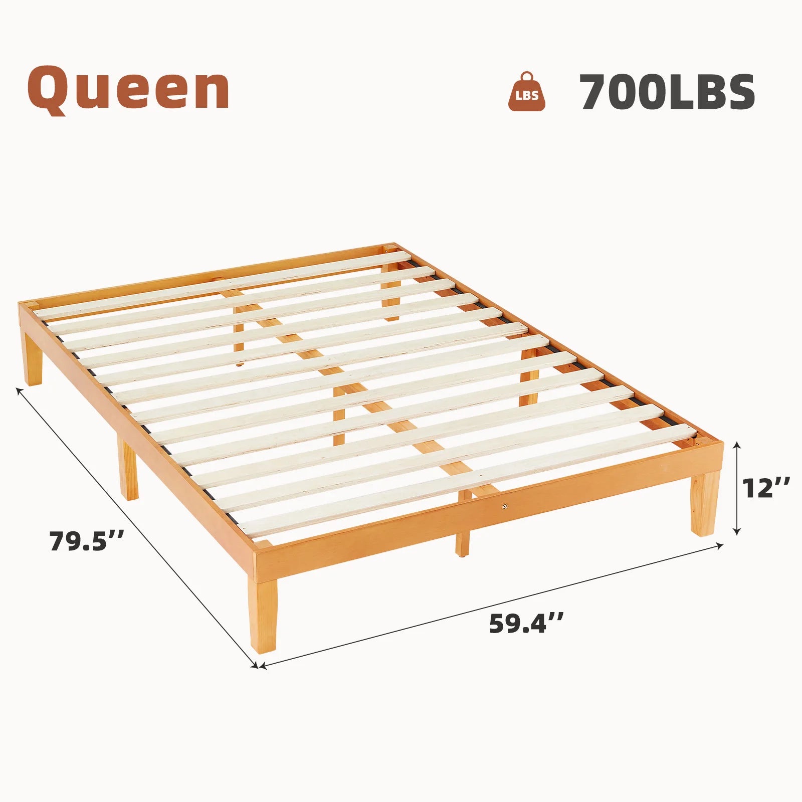 JHK Solid Wood Bed Frame With Slat Support Easy Assembly by S And B Enterprise