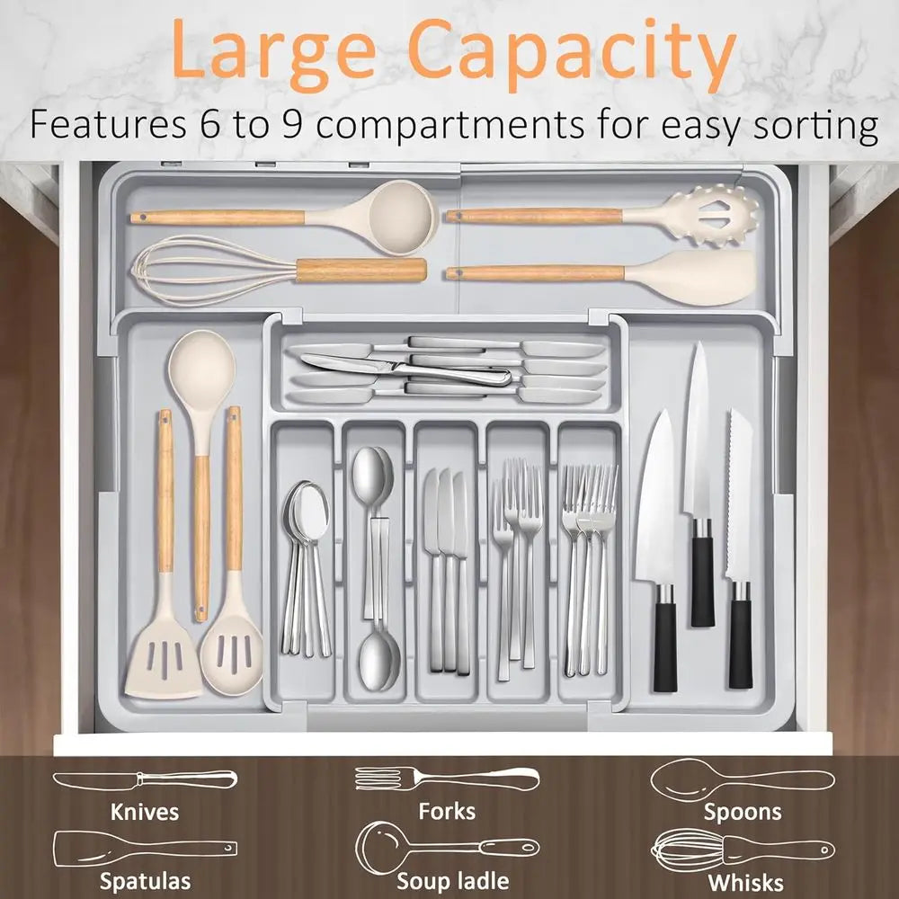 Adjustable Expandable Kitchen Utensil Organizer, 22x19, Holds Cutlery, Grey by S And B Enterprise