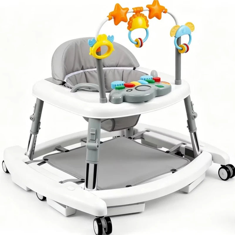 5-in-1 Baby Walker by S And B Enterprise with foldable gray frame and colorful toy bar