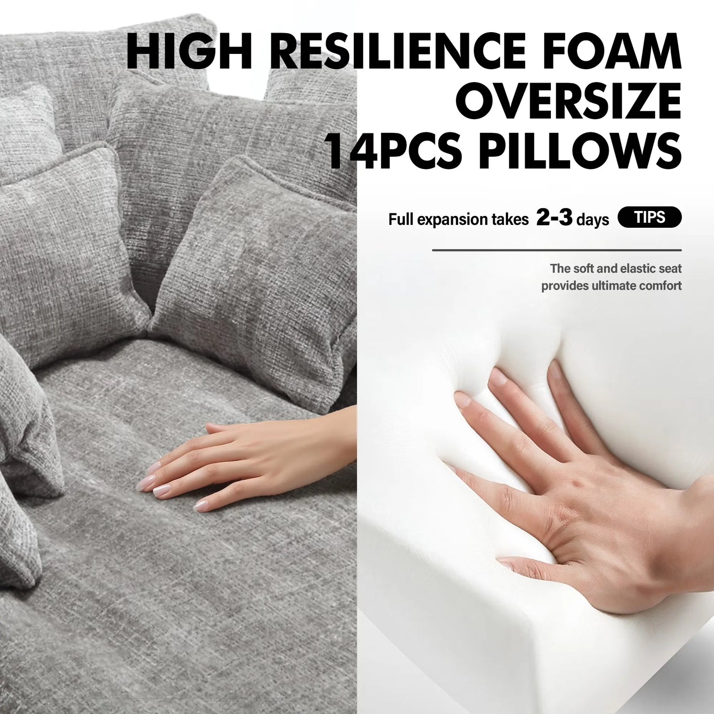 81.1" Cloud Couch Sleeper Sofa, Oversized Round Chaise Lounge Chair with 14 Pillows, Modern Chenille Boneless Couch, Memory Foam by S And B Enterprise