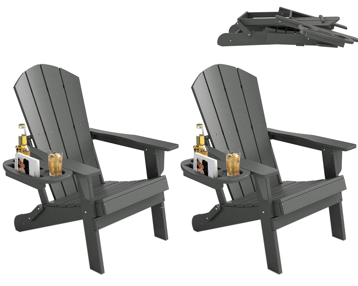 FOOWIN Folding Adirondack Chair With Cup Holder Outdoor by S And B Enterprise