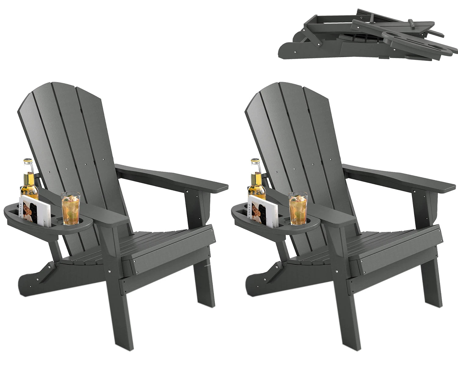 FOOWIN Folding Adirondack Chair With Cup Holder Outdoor by S And B Enterprise