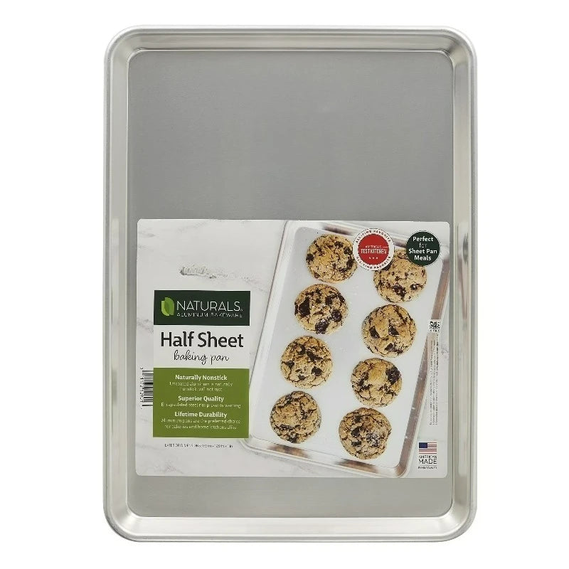 Naturals aluminum half-sheet baking pan 18x13 inches with cookies