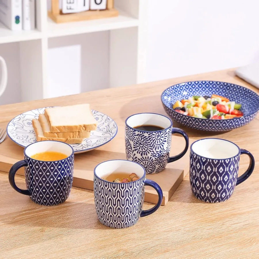 Set Of 6 Ceramic Coffee Mugs With Handles Vintage Design
