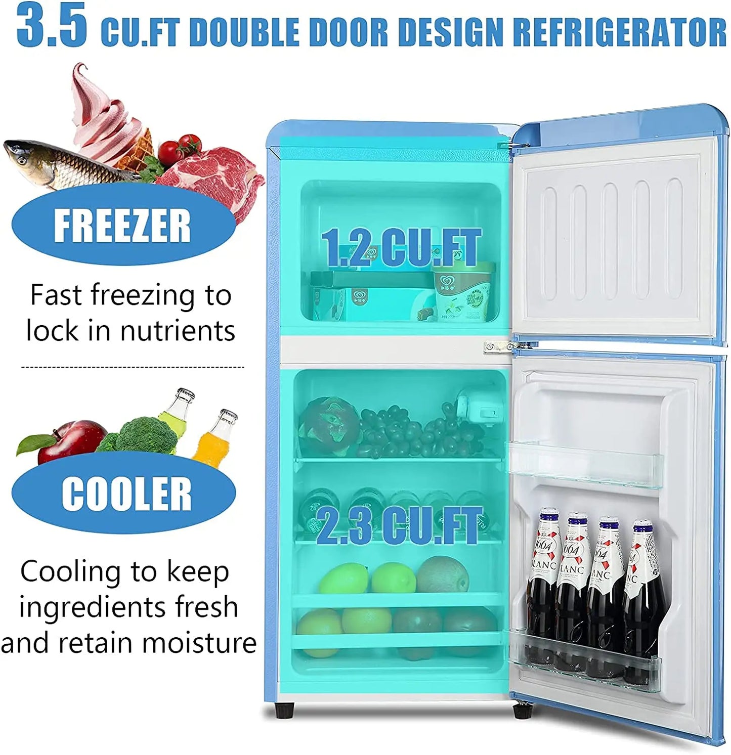 Krib Bling Double Door Compact Refrigerator With Freezer