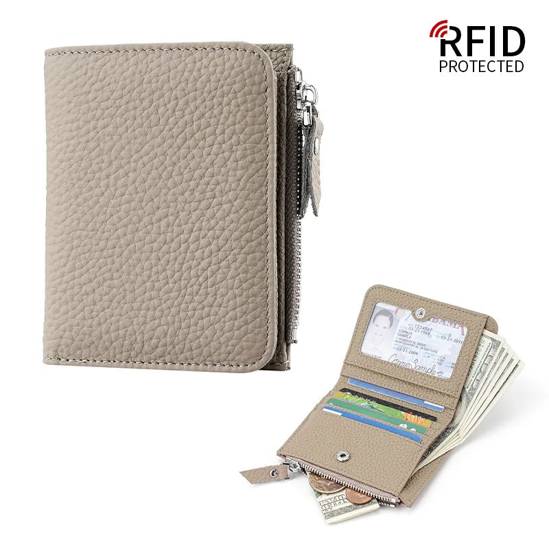 Genuine Leather RFID Wallet for Women With Zipper Coin Pocket